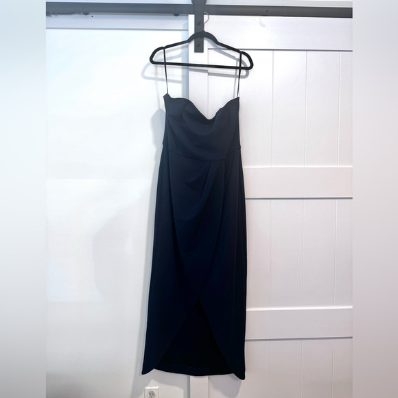 Wayf Blue Strapless Sheath Dress with Asymmetrical Slit - Picture 3 of 6